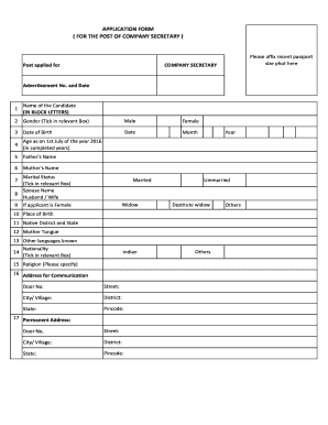 APPLICATION FORM for the POST of COMPANY SECRETARY