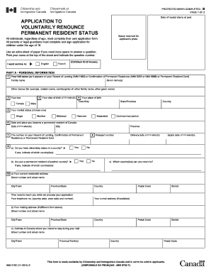 IMM 5782 E Application to Voluntarily Renounce Permanent  Form
