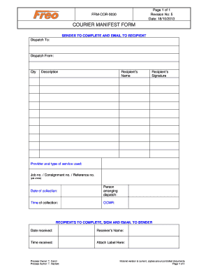 Courier Manifest Form FRM COR 0030