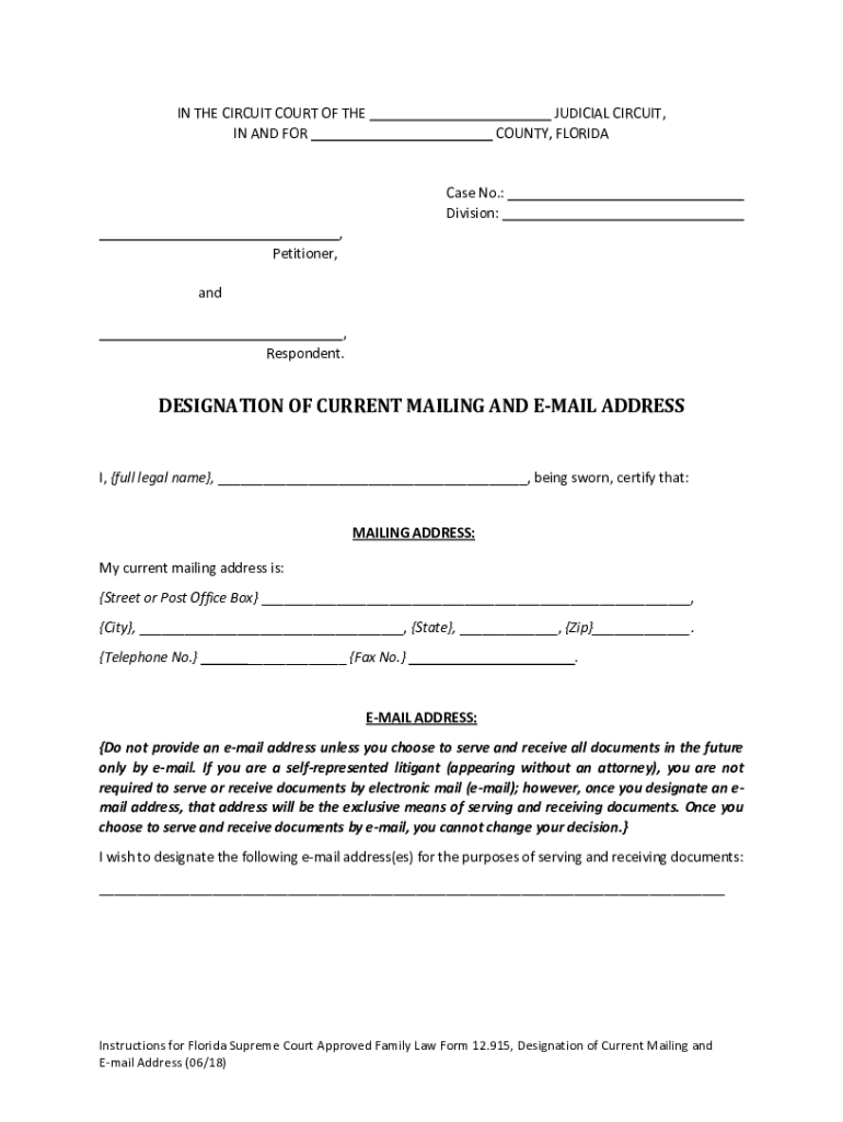  Florida Supreme Court Approved Family Law Form 12 915 2018