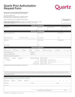 Quartz Prior Authorization List  Form