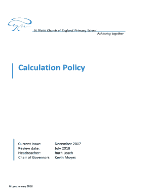  Calculation Policy  St Blaise Primary School 2018-2024