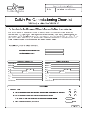 Daikin Vrv Commissioning Sheet  Form