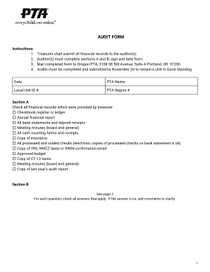 Updated Audit Form Oregon PTA