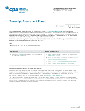 Get and Sign Cpa Ontario Transcript Assessment Form 2018-2022