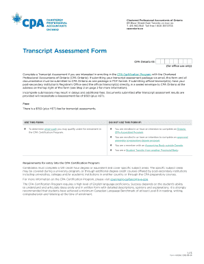  Cpa Ontario Transcript Assessment Form 2018