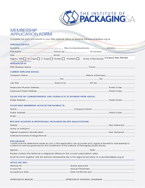 'fillable ' Application Form Institute of Packaging SA