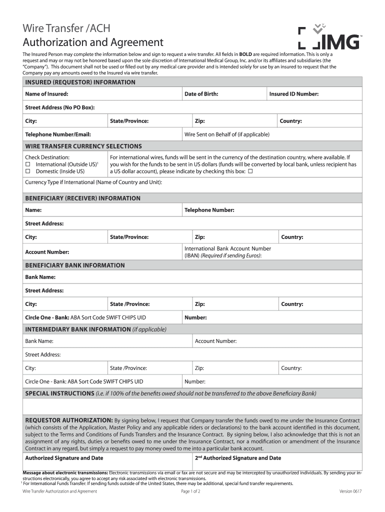  Wire Transfer Form IMG Global 2017