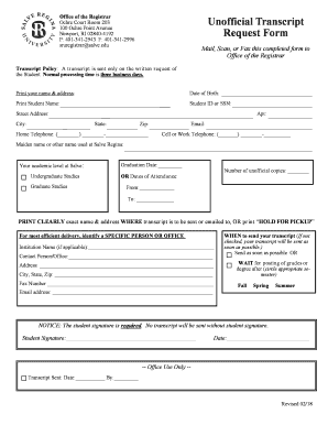 Salve Regina Transcript Request  Form