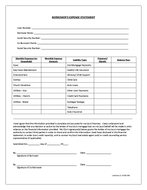 BORROWERS EXPENSE STATEMENT  Form
