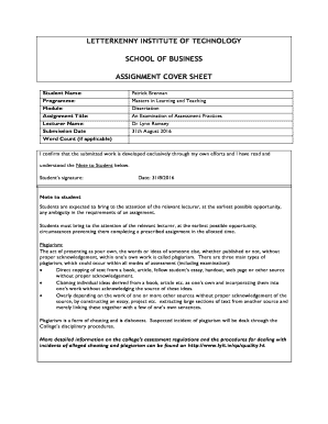 Cover Sheet for Assignment  Form