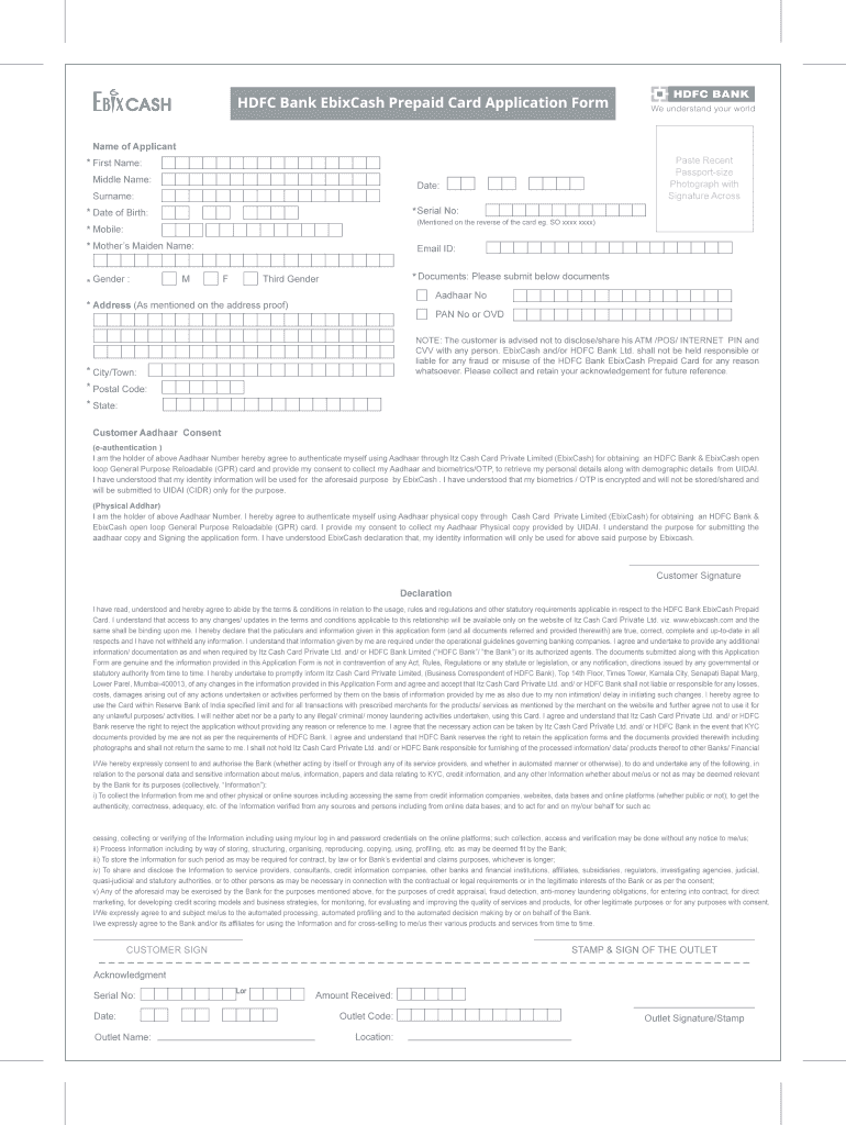 Ebix Prepaid Card  Form