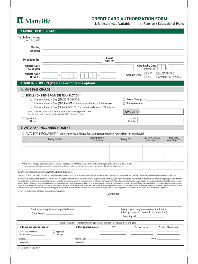 Get and Sign Philippines Manulife Credit 2017-2022 Form