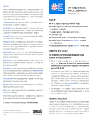 Caa Travel Insurance Medical Questionnaire  Form