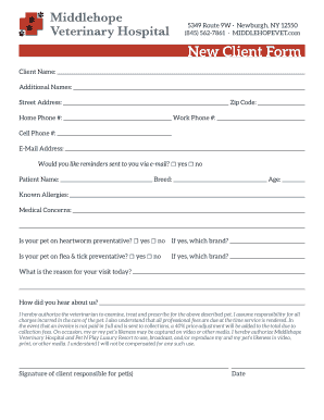 Veterinary New Client Form PDF