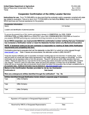 TX ENG 80B, Cooperator Confirmation of the Utility Locator Service  Form