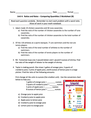 Unit 4 Ratios and Rates Comparing Quantities 2 Worksheet B  Form