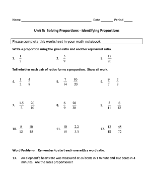 Unit 5 Solving Proportions Identifying Proportions  Form