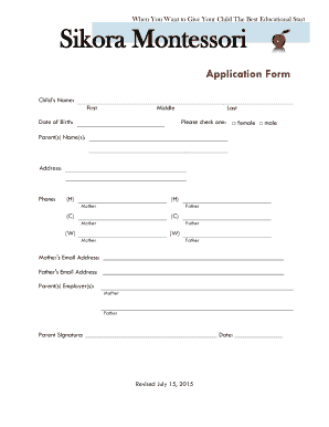 Montessori Application Form