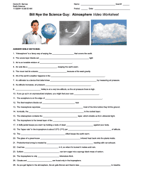 Bill Nye Atmosphere Worksheet Answers PDF  Form