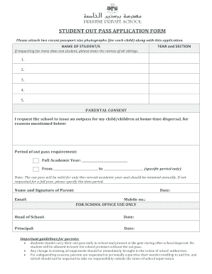 Out Pass Application  Form