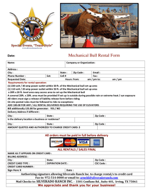 Mechanical Bull Rental Form