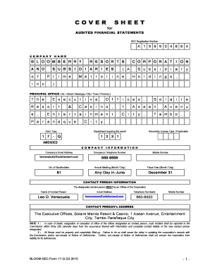 Cover Sheet for Audited Financial Statements  Form