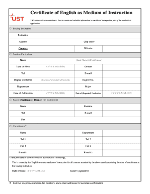 Medium of Instruction Certificate PDF  Form