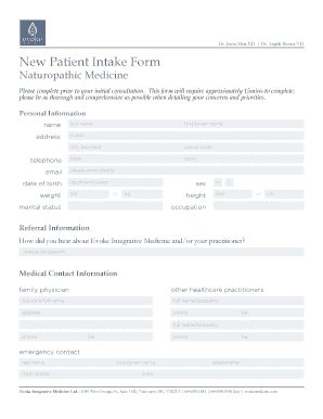 New Patient Intake Form Evoke Integrative Medicine