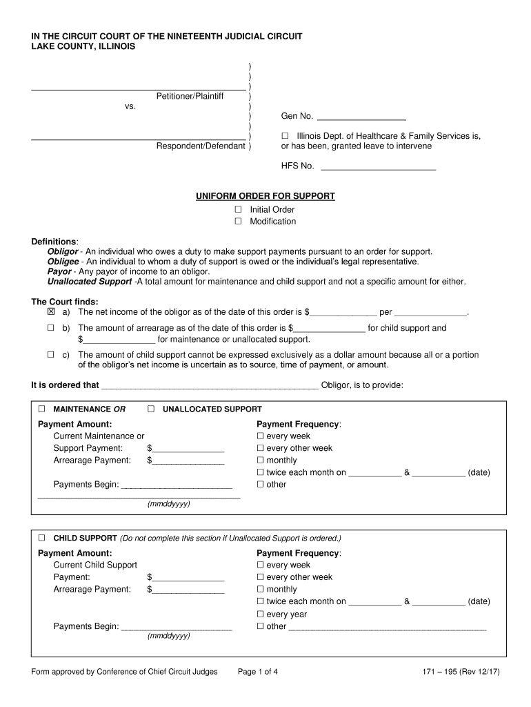  Illinois Uniform Order for Support 2017-2024