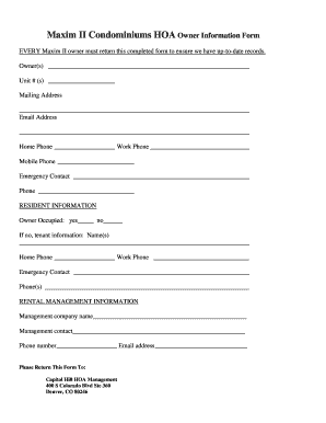 Maxim II Condominiums HOA Owner Information Form