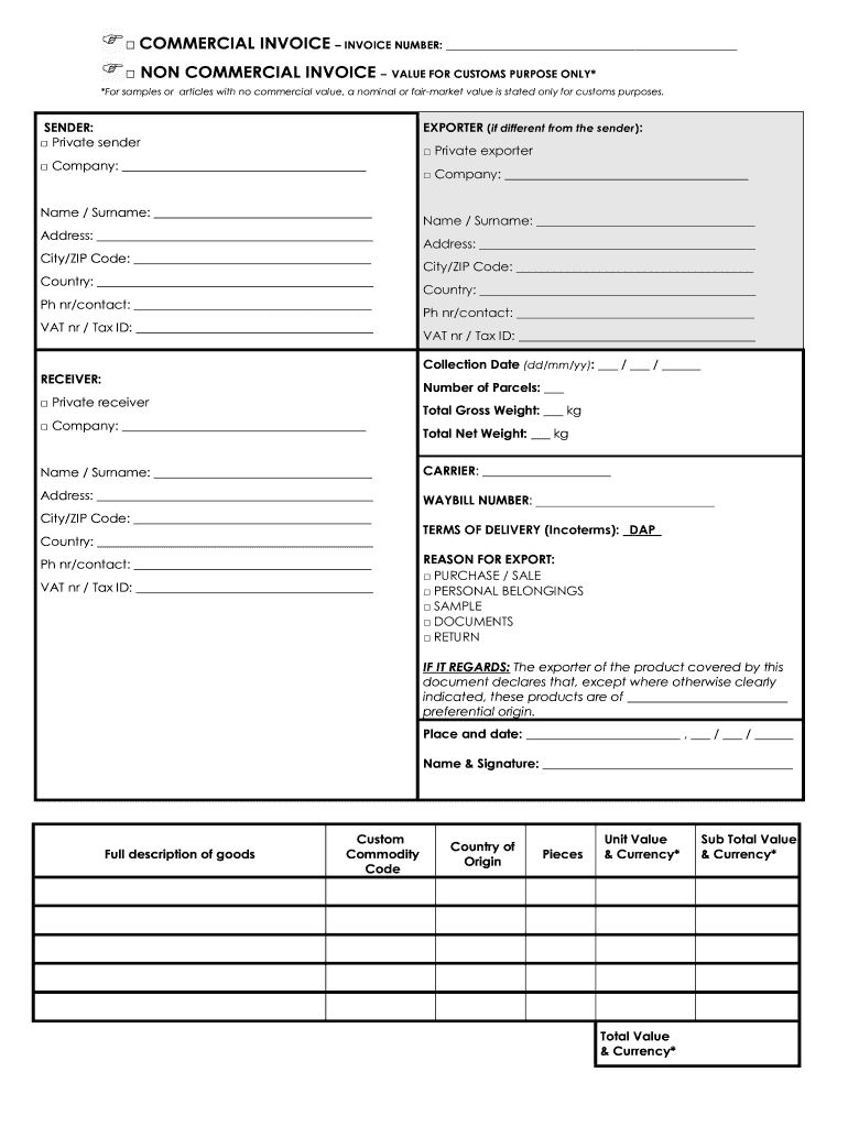  Non Commercial Invoice 2018