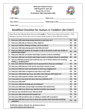 Modified Checklist for Autism in Toddlers  Form