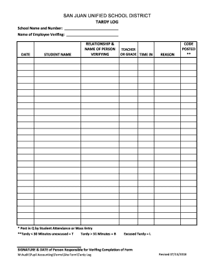 Tardy Log PDF  Form