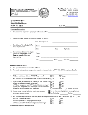 West Virginia Application Authority  Form