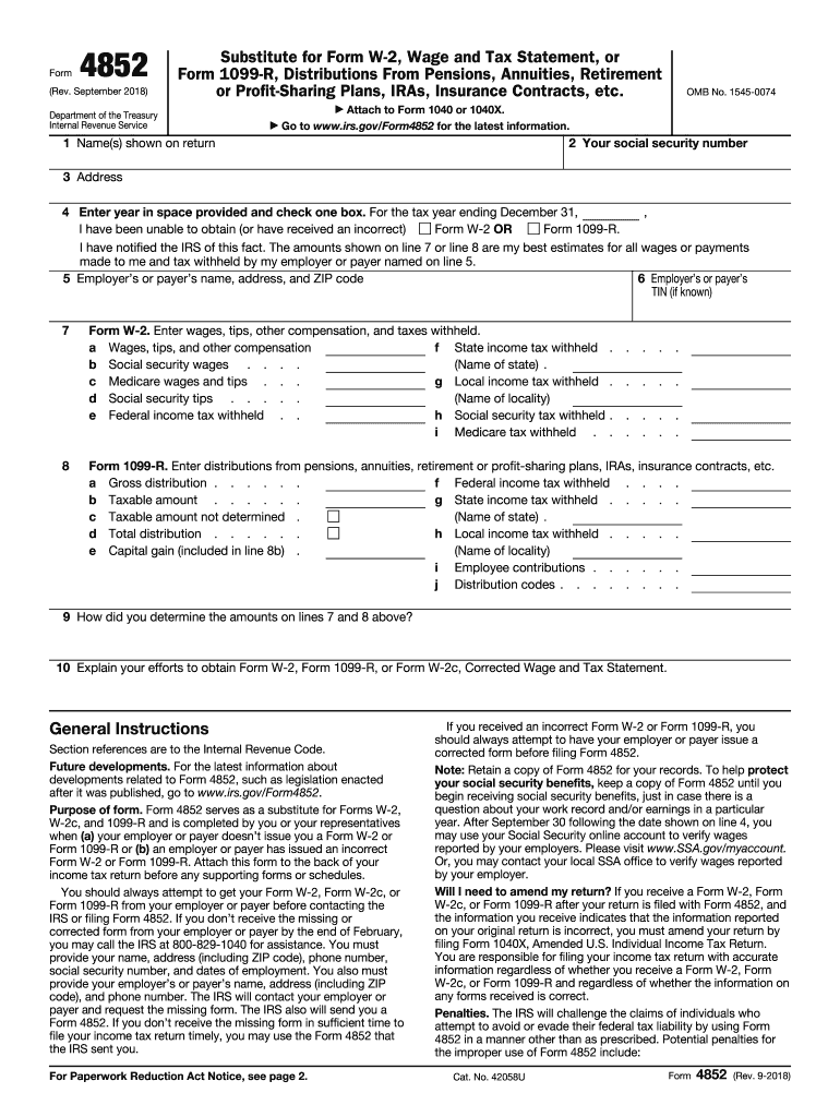 2018 4852 form