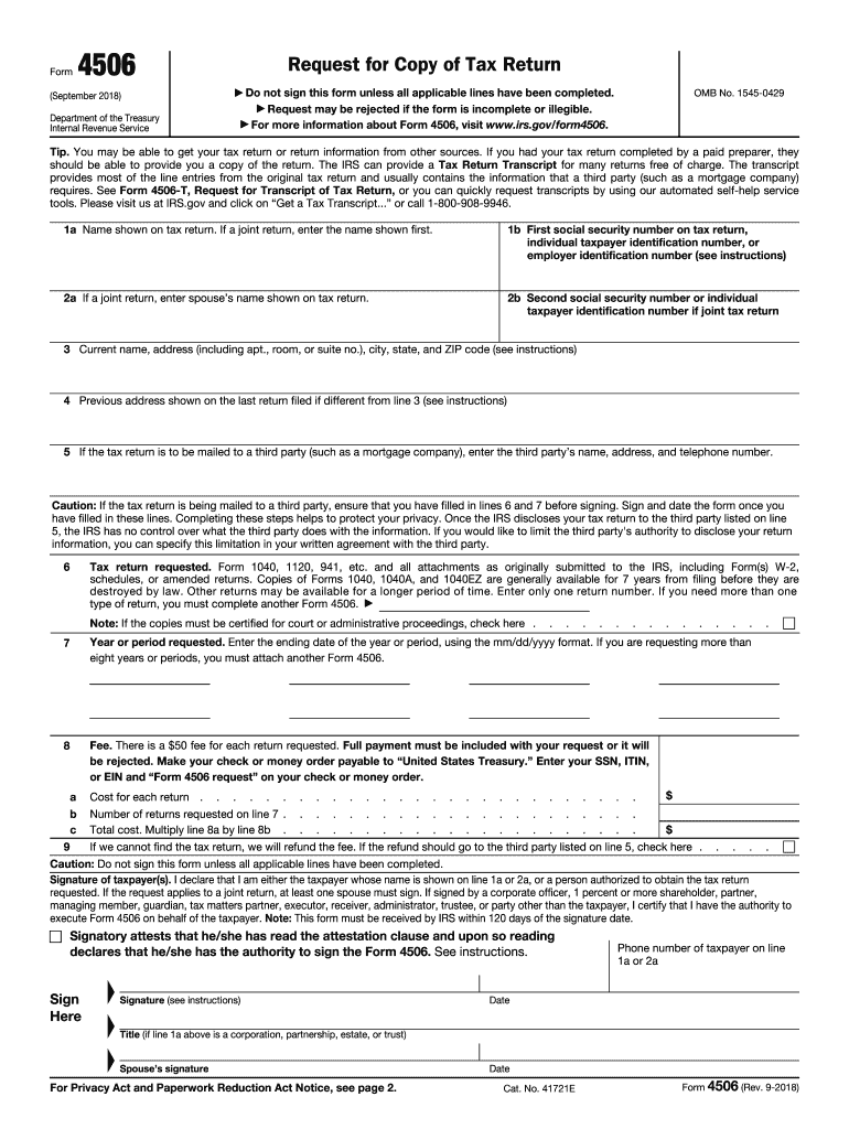  Irs Form 4506 for 2018