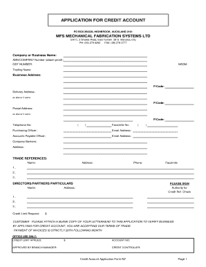 DEBTORS CREDIT APPLICATION FORM