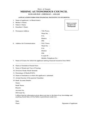 Mising Autonomous Council Scholarship  Form