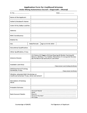 Application Form for Livelihood