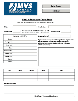 Transport Order Example  Form