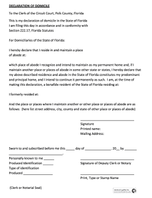 Declaration of Domicile Polk County  Form