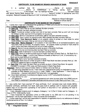 Certificate to Be Signed by Branch Manager of Bank  Form