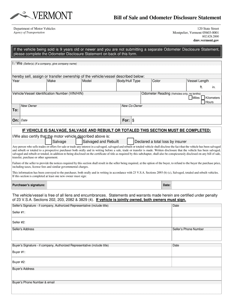  Vermont Bill Sale 2017