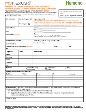 HOME HEALTH CARE Re AUTHORIZATION REQUEST FORM