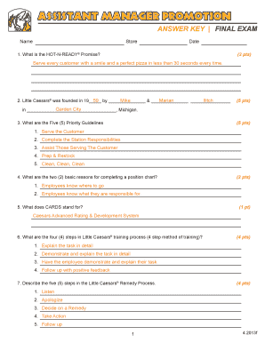 Little Caesars Cards Certification Test Answers  Form