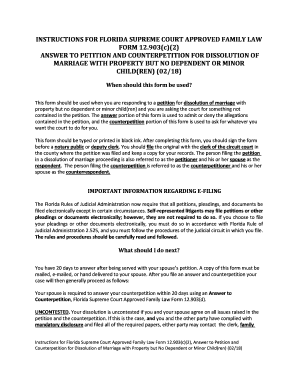 Florida Supreme Court Approved Family Law Form 12 903c2 Answer to Petition and Counterpetition for Dissolution of Marriage with 