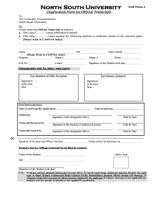 North South University Transcript  Form