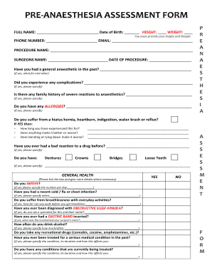 Pre Anesthesia Assessment Form PDF