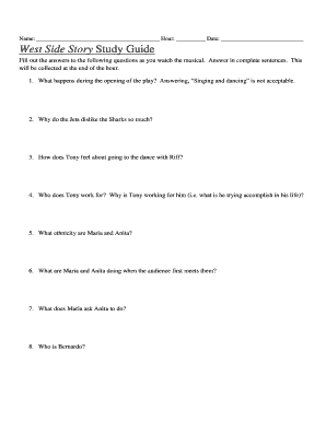 West Side Story Questions PDF  Form